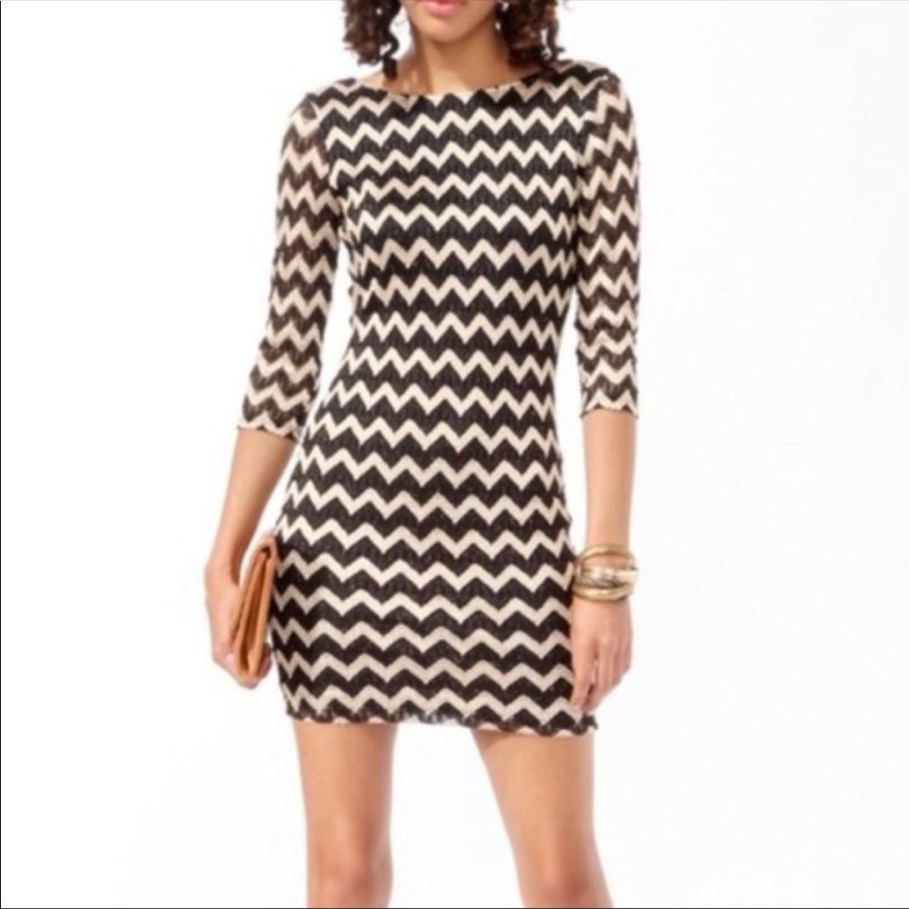 Black and Gold Zigzag Mini Dress